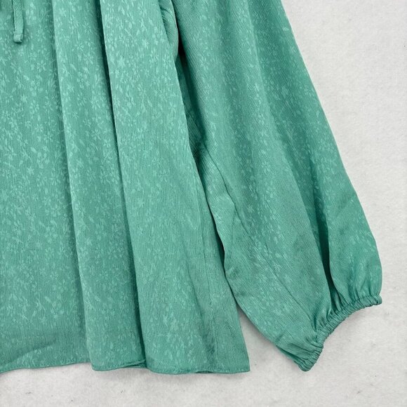 Lauren Conrad Peasant Blouse Size L Green Jacquard Print Lined Balloon Sleeve - Picture 5 of 11